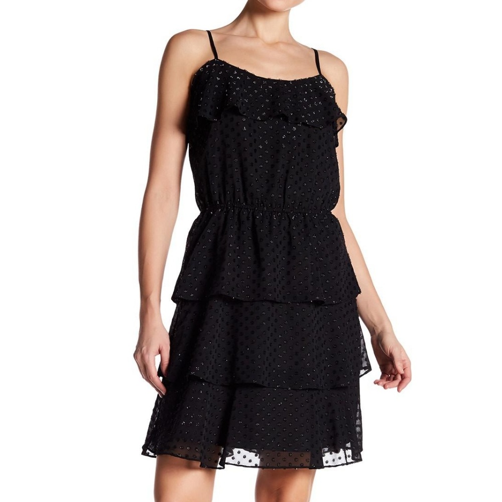 Parker Texture Dotted Ruffle Slip Dress, XS